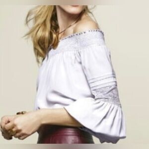 Olivia Palermo Chelsea28 Silk Lilac Purple Off Shoulder Top Blouse Medium